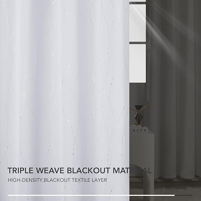 Deconovo Bedroom Curtains, Room Darkening Drapes, Thermal Insulated Soundproof Panel, Silver Wave Dot Print, 38 x 84 Inch, Machine Washable Window Panels for Living Room Home, Set of 2, Greyish White - Image 9