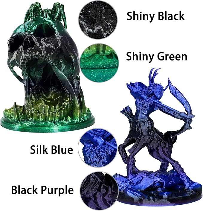 OVV3D Rainbow PLA Filament Bundle 3D Printer Filament, Silk PLA Filament 1.75mm, Silk Black Purple Green Blue and Red Purple Blue 3D Printing Filament, 200g X 4 Spools - Image 4