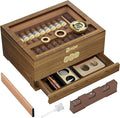 Cigar Humidor, Glass Top Desktop Cigars Case with Digital Hygrometer, Humidifier, Cigar Accessories Drawer and Measuring Scale, Cigars Humidors Box for Men Gift by LIHTUN