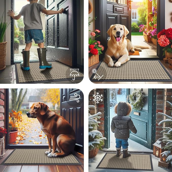 Smiry Front Door Mat Outside Entrance, Heavy Duty Natural Rubber Doormat, Non Slip, Trap Dirt and Moisture, Easy Clean, Low Profile Welcome Floor Mats for Indoor Outdoor Entry, 47x23 Inch, Beige - Image 7
