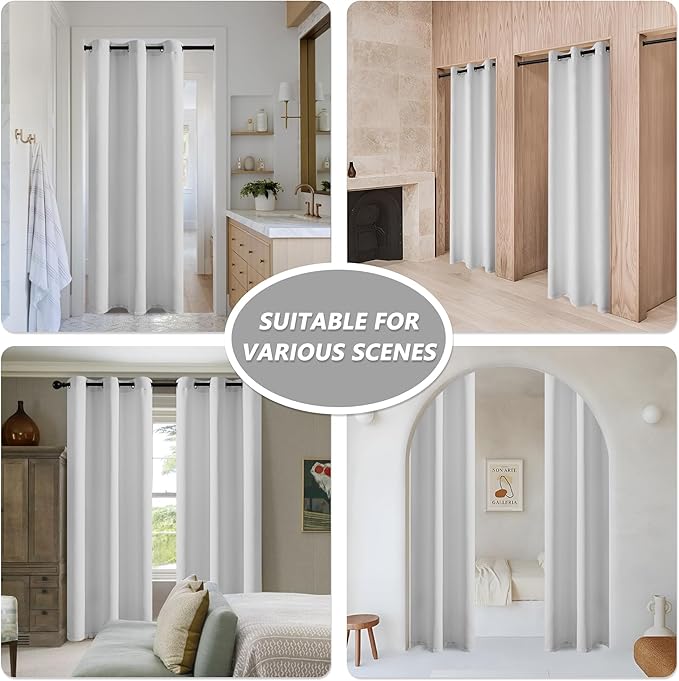 MYSKY HOME White Door Curtains Blackout Curtains for Living Room Doorway Closet Curtains Grommet Thermal Insulated Room Darkening Window Drapes for Bedroom, 1 Curtain Panel, 34 x 80 in, Greyish White - Image 2