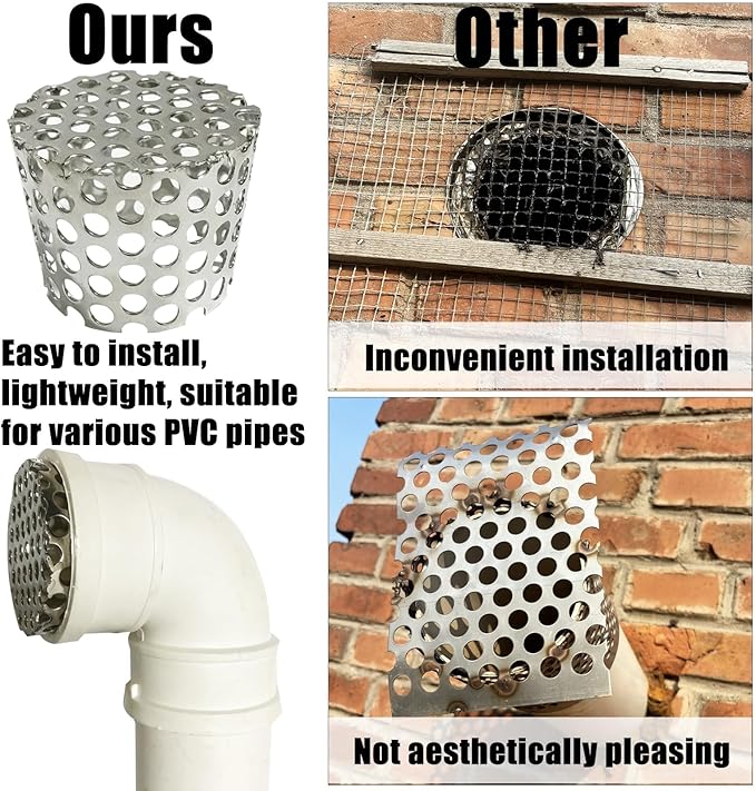 PVC Vent Termination Cap - 2Pack, 2.37" Furnace & Roof Vent Cover Stainless Steel, Conical PVC Fittings, for 2.07" to 2.37" Inner Diameter Vent Pipe, Air Intake, Air Exhaust and Water Drains Pipe - Image 4