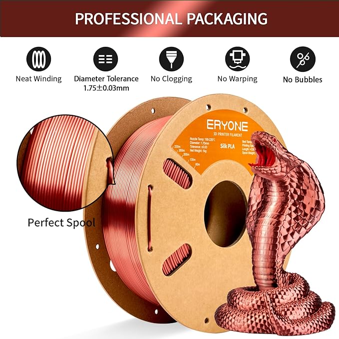ERYONE Silk PLA Filament for 3D Printer, 1.75mm +/- 0.03mm, 1kg (2.1LBS)/Spool, Silk Copper - Image 4