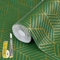 Shelf Liners for Kitchen Cabinets 23.6in x 20FT, Non Adhesive Cabinet Liner Strong Non-Slip Thickened Gold Green Geometric Drawer Liner, Easy to Clean for Shelf, Cabinet with Knife and Tape Measure by Kimhan