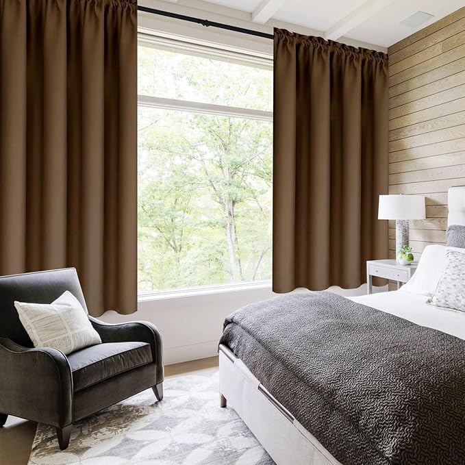 DWCN Blackout Curtains for Bedroom - Thermal Insulated Privacy Energy Saving Rod Pocket Drapes for Living Room, W 38 x L 63 Inch, Brown, Set of 2 - Image 2