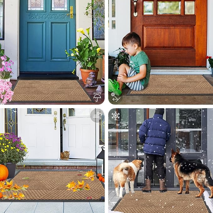 Smiry Front Door Mat Outside Entrance, Heavy Duty Sturdy Natural Rubber Doormat, Trap Dirt and Moisture, Easy Clean Low Profile Mats for Indoor Outdoor Entry, Irregular Triangle (71x34, Coffee) - Image 7
