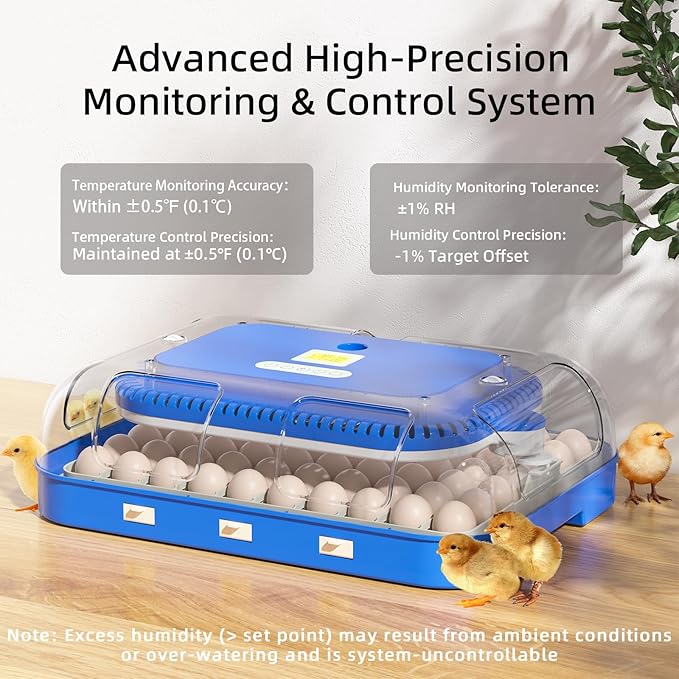 70 Egg Incubator for Hatching Eggs, Intelligent Incubator with high Hatch Rate - DualPower System, Auto Temperature & Humidity Control for 30+ Species, 360° Observation Dome & Cold Spectrum Candling - Image 4