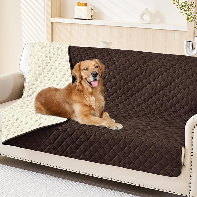 Smiry Waterproof Dog Bed Cover Pet Blanket, Soft Washable Dog Blanket for Furniture Bed Couch Sofa Reversible, Checkered (52"x82", Chocolate/Beige) by Smiry