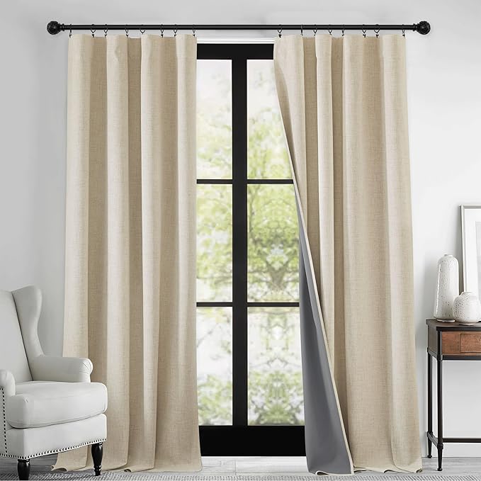 RYB HOME Warm Sand 100% Blackout Curtains for Bedroom, Linen Drapes Back Tab&Rod Pocket, Thermal Insulated Privacy Assurd Curtains for Sliding Glass Doors/Dining/Living Room, W52 x L102, 2 Panels - Image 2
