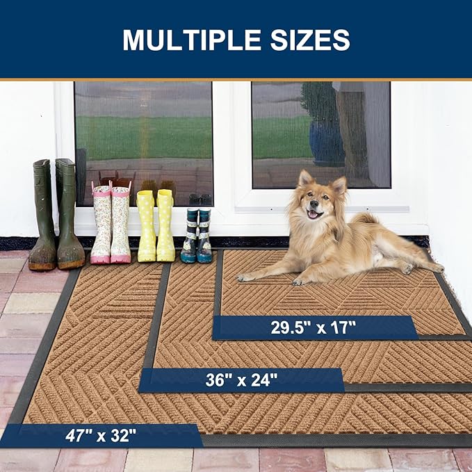 Smiry Front Door Mat Outside Entrance, Heavy Duty Sturdy Natural Rubber Doormat, Trap Dirt and Moisture, Easy Clean Low Profile Welcome Floor Mats for Indoor Outdoor Entry, 59x23 Inch, Coffee - Image 2