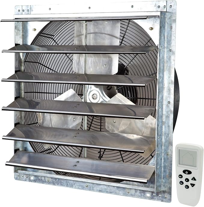 iLiving 24" Shutter Exhaust Fan with Wireless Smart Remote Controlled Thermostat and Humidity, Variable Speed Wall Mounted Attic Vent Fan, Chicken Coop Ventilation, 4244 CFM, 6200 SQF Coverage Area by iLiving
