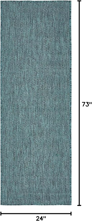 Unique Loom Collection Casual Transitional Solid Heathered Indoor/Outdoor Flatweave Area Rug (2' x 6' 1" Runner, Teal/Navy Blue) - Image 3