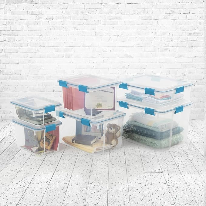 80 Quart Clear Storage Bin with Latching Lid, Weather-Resistant Plastic Gasket Box for Organization, Large Blue Container - Image 7