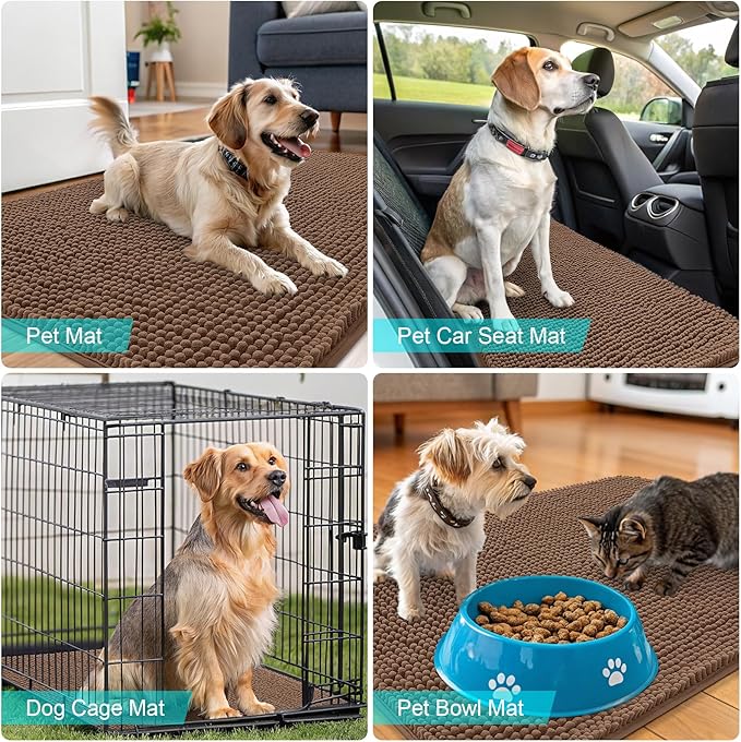 OLANLY Dog Door Mat for Muddy Paws 70x32, Absorbs Moisture and Dirt, Absorbent Non-Slip Washable Doormat, Quick Dry Chenille Mud Mat for Dogs, Entry Indoor Entryway Carpet for Inside Floor, Mocha - Image 7