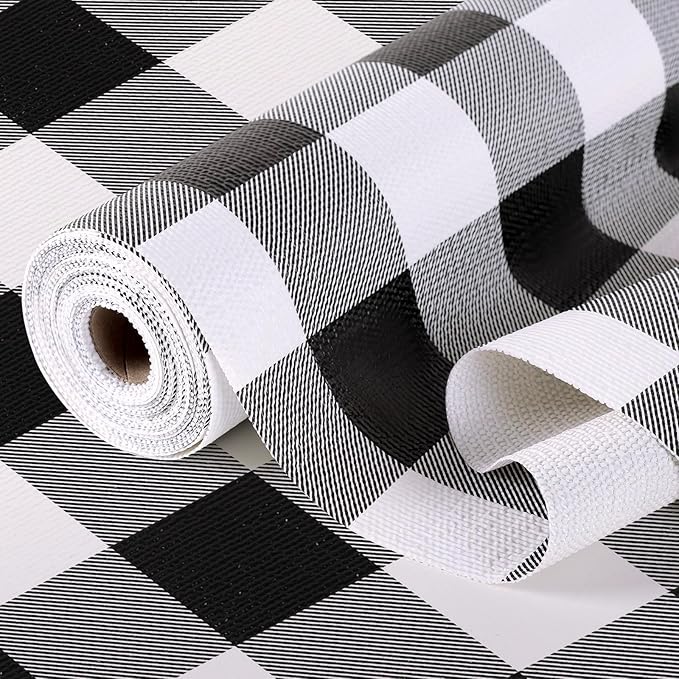 Shelf Drawer Liner for Kitchen Cabinets Non-Adhesive Non-Slip, Hide Stains & Scratches, Strong Grip Thickened Gingham Cabinet Liners for Shelves, Dresser, Cupboard, Pantry, Black/White, 11.8In x 10FT by Insigoo