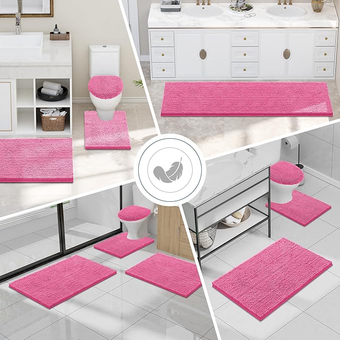Smiry Luxury Chenille Bathroom Rugs 30x20, Extra Soft and Absorbent Shaggy Bath Mat, Machine Washable, Non-Slip Plush Carpet Runner for Tub, Shower, and Floor, Home Decor Accessories, Hot Pink - Image 7