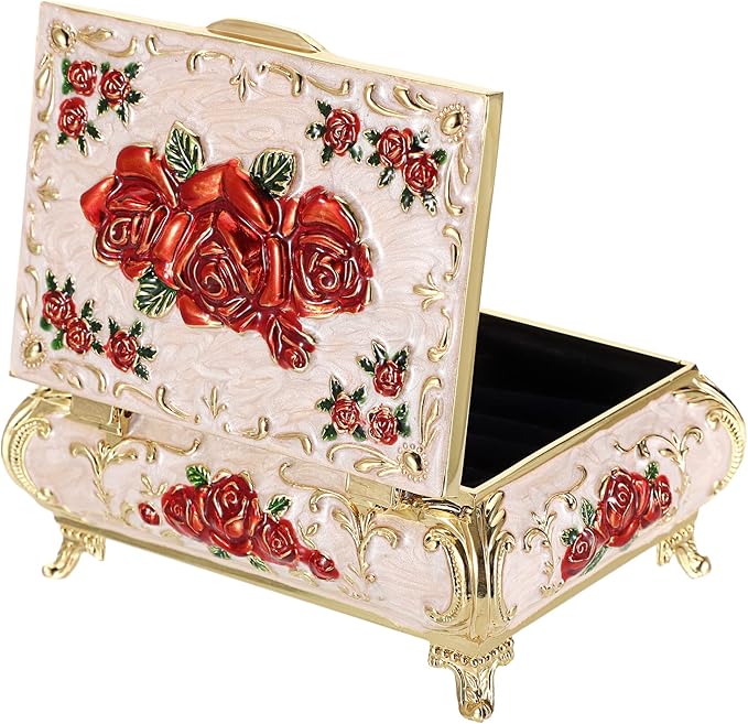 Hipiwe Vintage Metal Jewelry Box Small Treasure Chest Case Trinket Organizer Earrings Necklace Bracelet Storage Box Ring Box Holder Keepsake Box for Women - Image 8