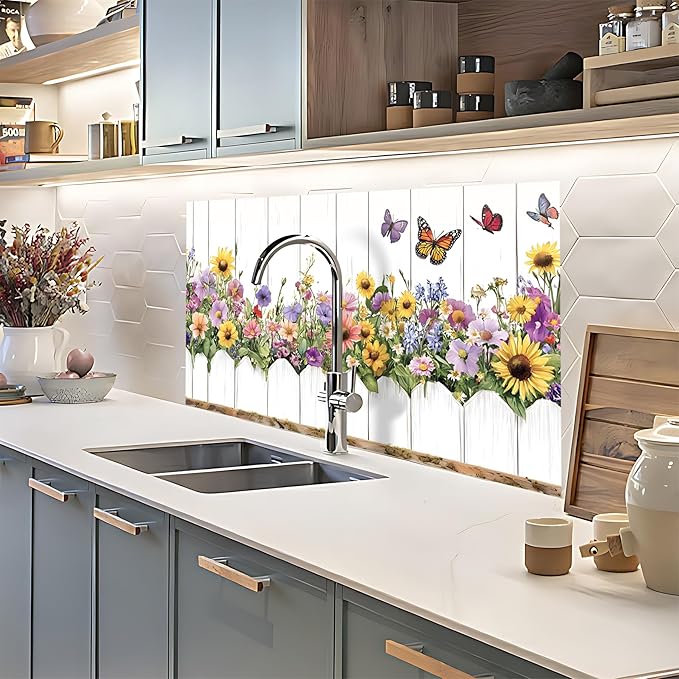 NYZE Kitchen Backsplash Stickers Waterproof Stove Backsplash Protector, 30 X 16 inch Removable Kitchen Wallpaper with Wall Art Decor for Stove Cooking Area(Sunflower Bouquet) - Image 7