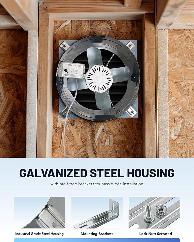 iLiving ILG8G14-12T Automatic Gable Mount Attic Ventilator Fan with Adjustable Thermostat, 2.85 Amp, 2339 CFM, Single-Speed | Automatic, 2339 CFM, 3.10 Amp, Single-Speed - Image 5