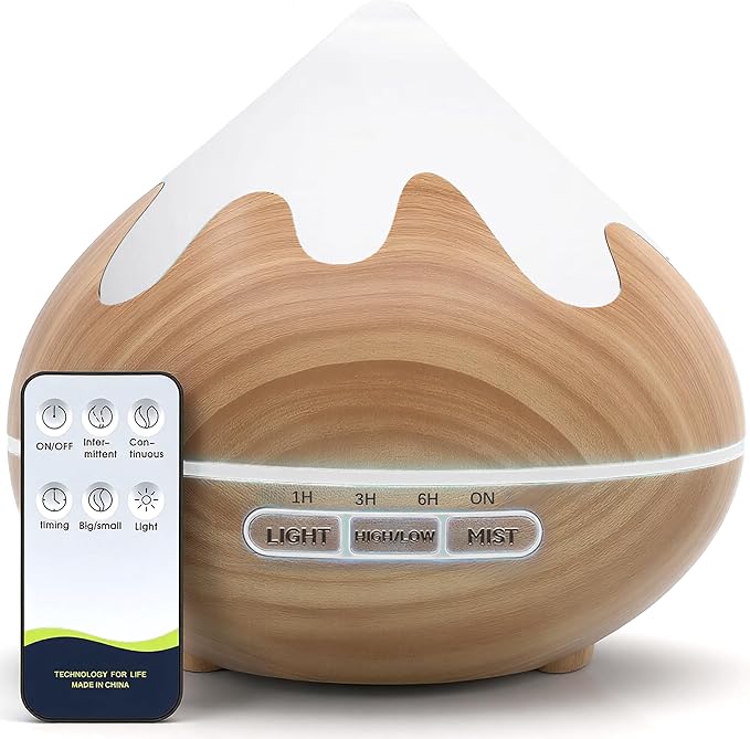 500ML Essential Oil Diffuser, Aromatherapy Diffuser with Remote Control, Multifunctional Air Diffusers for Home Office Room, Fragrance Aroma Diffuser with 7 Color LED & 2 Mist Mode, Brown - Image 9