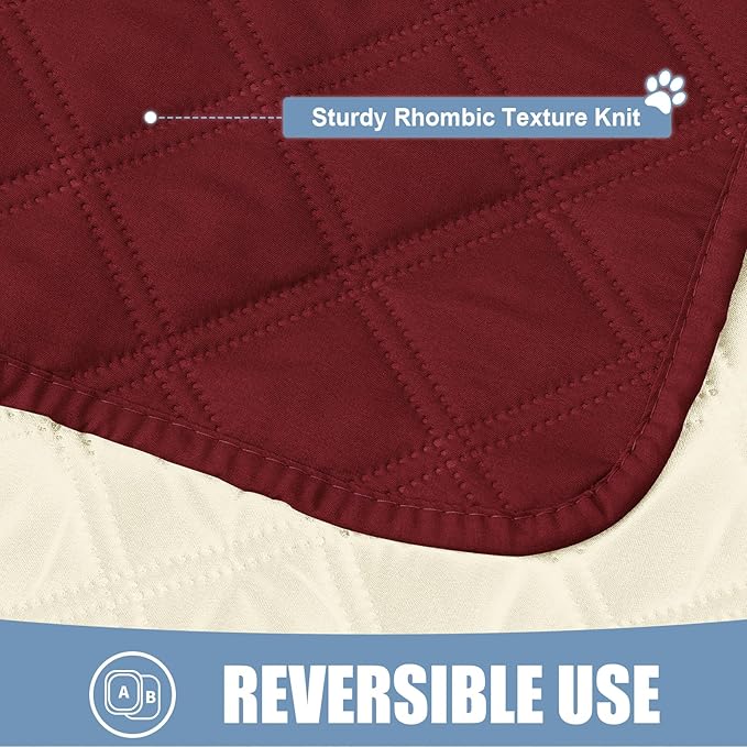 Smiry Waterproof Dog Bed Cover Pet Blanket, Soft Washable Dog Blanket for Furniture Bed Couch Sofa Reversible, Checkered (68"x82", Wine Red/Beige) - Image 4
