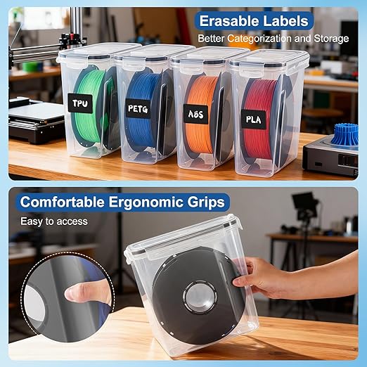 3D Printer Filament Dry Box, 4-Pack Airtight 4.0L Storage Container with Desiccant Bags & Labels, Transparent Dust-Proof Organizer for 1KG Spools, 3D Printing Accessories (4) - Image 3