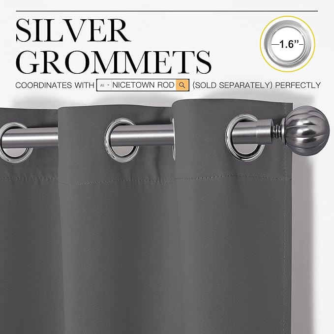 NICETOWN Grey Blackout Curtain Panels for Bedroom, Thermal Insulated Grommet Top Blackout Draperies and Drapes (2 Panels, W34 x L63 inches, Grey) - Image 4