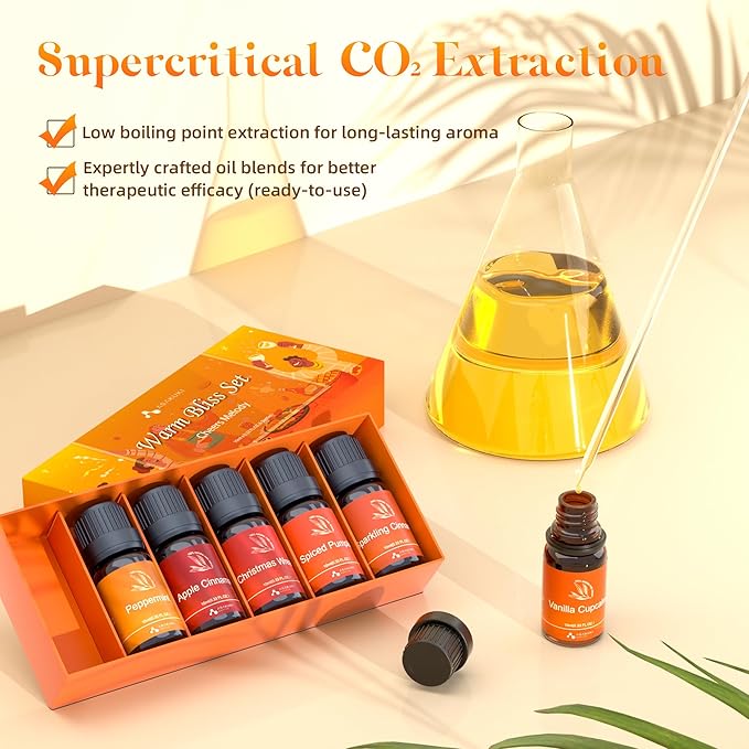 ASAKUKI Essential Oils for Diffusers for Home, Fragrance Oil for Candle Making, Peppermint, Vanilla Cupcake, Sparkling Cinnamon, Spiced Pumpkin, Christmas Wreath and Apple Cinnamon 6 x 10 ml - Image 7