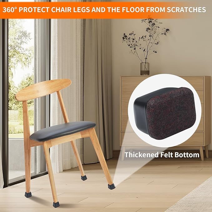 Ezprotekt 24 Pcs Rectangle Black Silicone Chair Leg Floor Protectors Caps, Rectangle Felt Chair Leg Covers Cups for Desk Chair Table - Anti- Scratches and No Noise (Fit L :1.3-1.7", W: 0.9-1.2") - Image 4