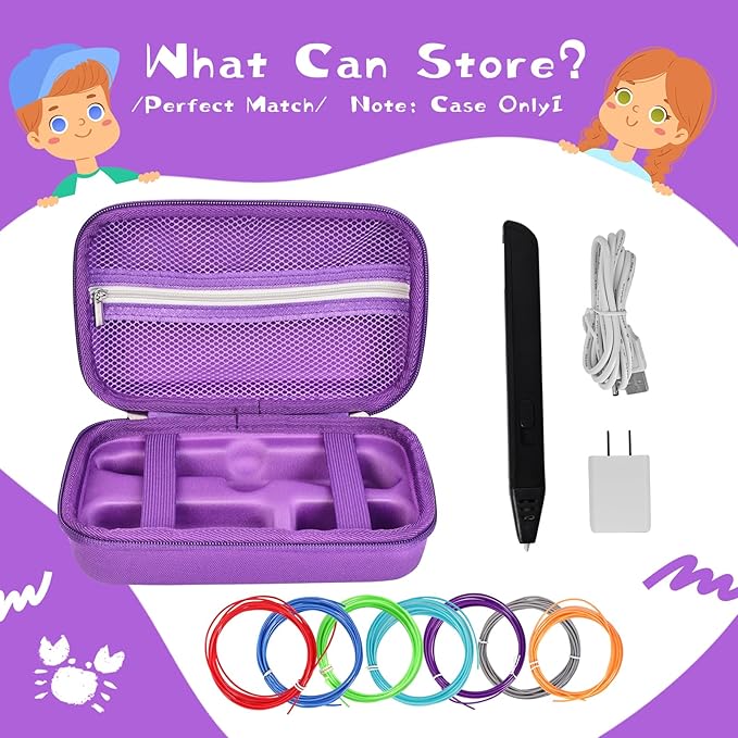 Case Compatible with 3Doodler Start+ Essentials for 3D Pen Set for Kids, Carrying Holder Fit for Printing Pens, Storage Organizer for Printing Filament Refill, Micro-USB Charger (3D-02-Purple) - Image 5
