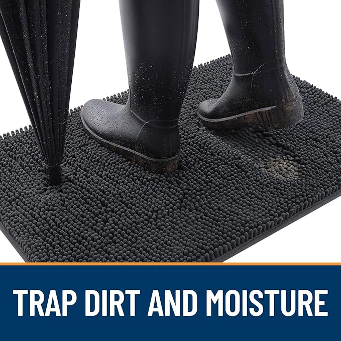 OLANLY Dog Door Mat for Muddy Paws 70x35, Absorbs Moisture and Dirt, Absorbent Non-Slip Washable Doormat, Quick Dry Chenille Mud Mat for Dogs, Entry Indoor Entryway Carpet for Inside Floor, Dark Grey - Image 2