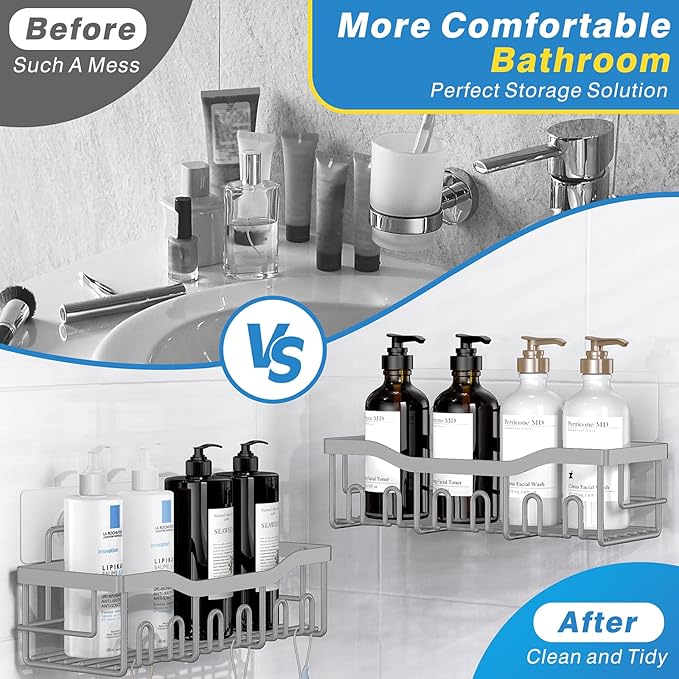 EUDELE 5-Pack Rustproof Stainless Steel Shower Caddy Set– No Drill Adhesive Bathroom Organizer, Space-Saving Shower Shelves for Apartment Essentials, Bathroom/Kitchen Storage Home Decor-L Size - Image 3