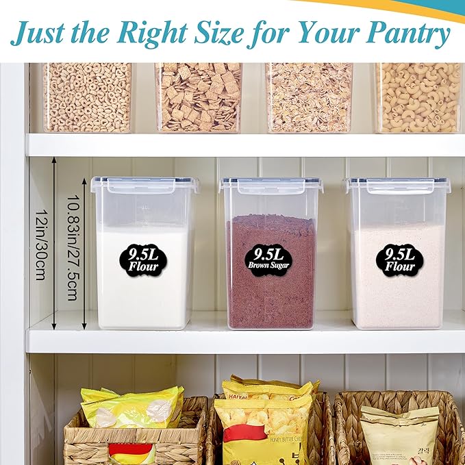 Vtopmart 9.5L 2 Pack Extra Large Flour Sugar Storage Containers for 25lbs flour, Airtight Kitchen Pantry Organization Canisters with Lids for Bulk food, Rice, Baking Supplies, BPA Free, Black - Image 6