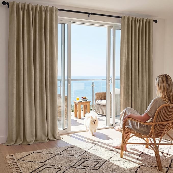 RYB HOME Linen Textured 100% Blackout Curtains for Bedroom, Insulating Energy Saving Window Curtains for Living Room Dining Patio Sliding Glass Door, Wide 52 x Long 84 inch, Burlap, 2 Panels - Image 2