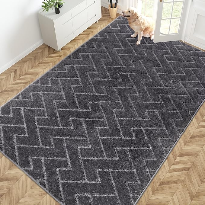 PURRUGS Easy Care Area Rug 6ft x 9ft, Non-Slip Machine Washable Entry Rug, Stain Resistant Accent Rug for Hallway, Bedroom, Living Room and Mudroom, Grey by PURRUGS