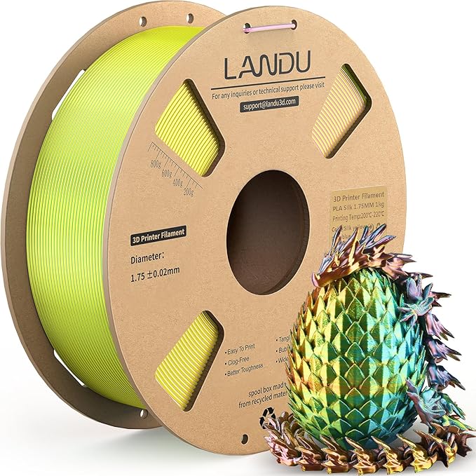LANDU Silk Tri-Color PLA Filament 1.75mm 1Kg, Triple Color Silk PLA Filament, Silk Rainbow PLA Filament, Neatly Wound 3D Printer Filament, 3 in 1 Multi Color Filament +/-0.02mm, Silk Yellow Pink Blue by LANDU