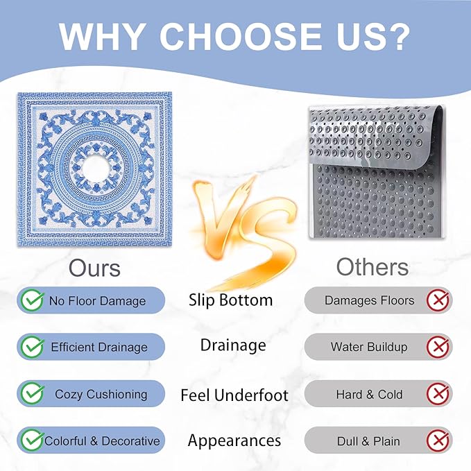 Square Shower Mat Non Slip: 32x32 Inch Extra Large Shower Mats with Drain Hole in Middle -Anti Slip Shower Mats for Inside Shower -Loofah Shower Floor Mat Bath Mat for Shower Stall Bathtub Elderly - Image 3