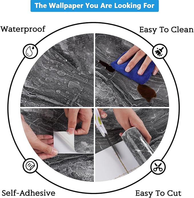 CRE8TIVE Dark Grey Silver Marble Contact Paper Waterproof 12"x354" Slate Marble Wallpaper Peel and Stick Countertops Self Adhesive Removable Kitchen Wallpaper Marble Vinyl Roll for Tables Shelf Liners - Image 9