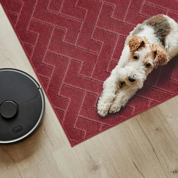 PURRUGS Easy Care Area Rug 6ft x 9ft, Non-Slip Machine Washable Entry Rug, Dog Door Mat, Stain Resistant Accent Rug for Hallway, Bedroom, Living Room and Mudroom, Cherry Red - Image 3