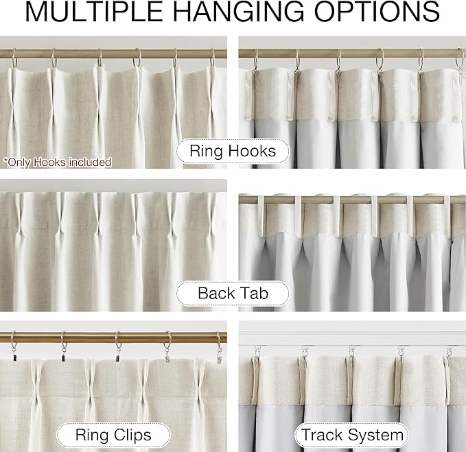 Kayne Studio Natural Pinch Pleated Full Blackout Curtains, Linen Blend Room Darkening Thermal Insulated Soundproof Drapes, 95 Inch Back Tab Window Curtains for Living Room Bedroom (2 Panels, 40"x95") - Image 3