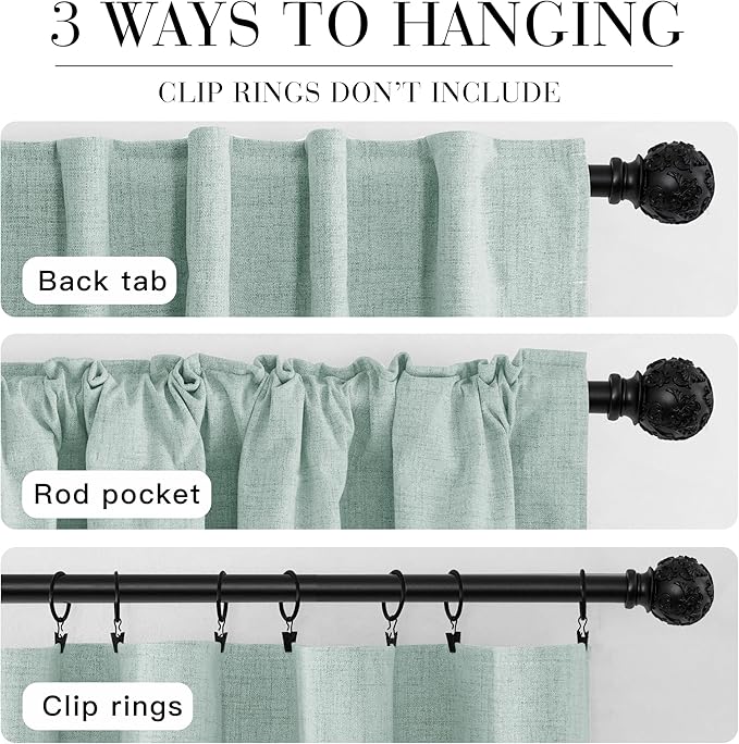 RYB HOME 100% Blackout Linen Textured Curtains 96 inches Long, Thermal Insulating Privacy Energy Saving for Bedroom Living Room Window Office Theater Baby Nursery, W 52 x L 96 in, Aqua, 2 Panels - Image 7