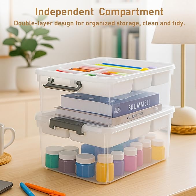 Citylife 17 QT Plastic Storage Box with Removable Tray Craft Organizers and Storage Clear Storage Container for Organizing Bead, Tool, Sewing, Playdoh, 2 Packs - Image 7