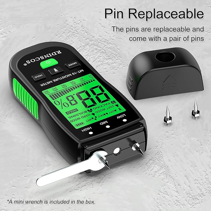 RDINSCOS Moisture Meter for Firewood Digital Wood Moisture Tester Firewood and Lumber Water Leak Detector for Wall,Lumber, building,Firewood,Humidity Tester - Image 6