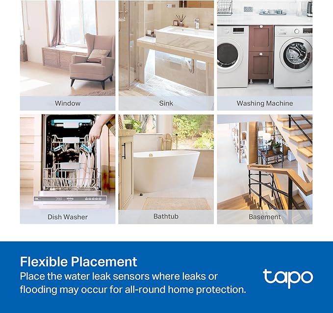 TP-Link Tapo Smart Water Leak Detector, Requires Tapo Hub, Water Leak Sensor Wi-Fi with Rapid Dripping Detection, 90dB Adjustable Alarm, App Alerts, Compatible with Alexa and Google Home, T300 - Image 6