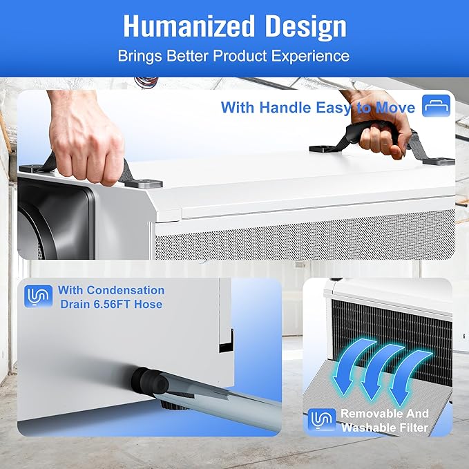 145 Pints Commercial Dehumidifier for Large Basements & Crawl Spaces up to 6500Sq.Ft, Industrial Dehumidifiers for Water Damage Restoration, Auto Defrost, Continuous Drain Hose, White-2PC - Image 6