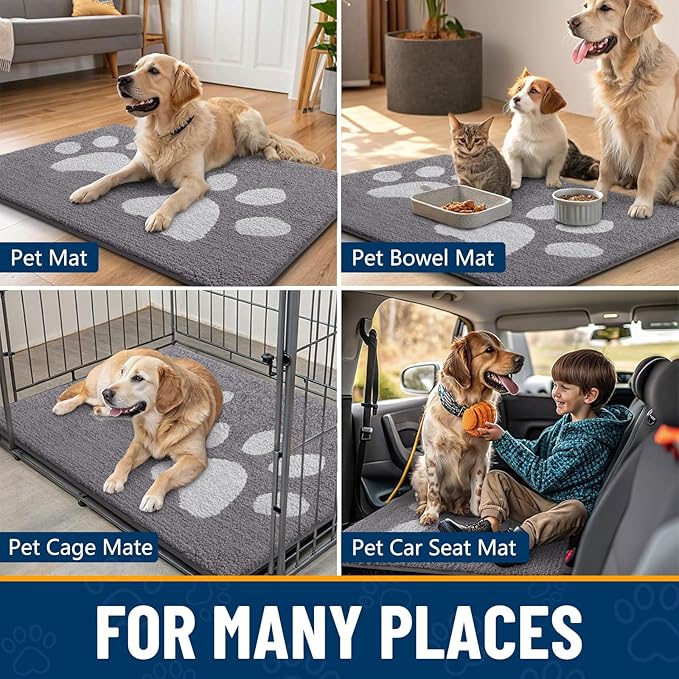 Smiry Dog Door Mat for Muddy Paws, Absorbs Moisture and Dirt, Low-Profile Entryway Mat with Non-Slip Backing, Entry Indoor Outdoor Doormat for Inside Floor (48x30 Inches, Light Grey, Paw) - Image 9
