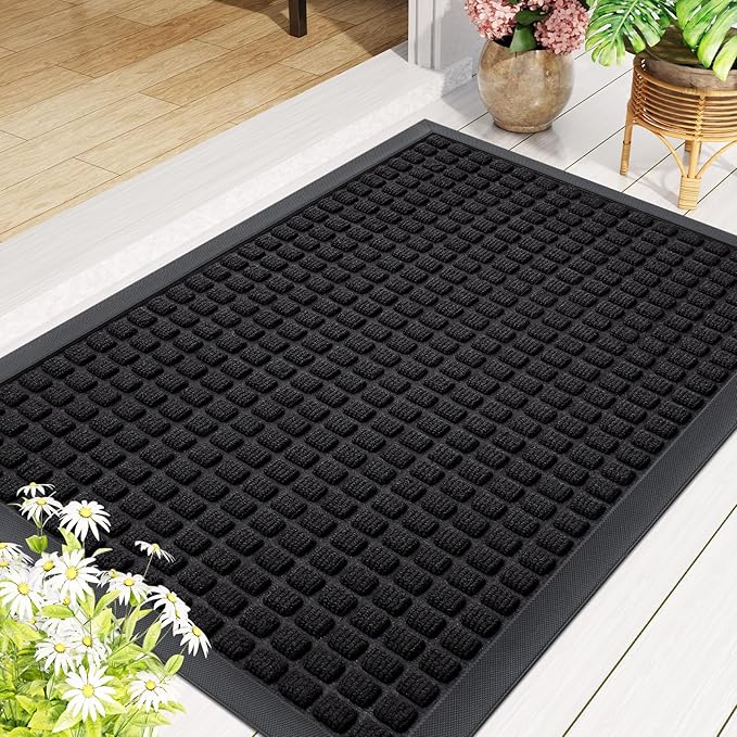 Smiry Front Door Mat Outside Entrance, Heavy Duty Natural Rubber Doormat, Non Slip, Trap Dirt and Moisture, Easy Clean, Low Profile Welcome Floor Mats for Indoor Outdoor Entry, 29x17 Inch, Black - Image 9