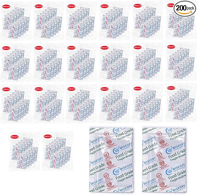 500CC 200 Packs Oxygen Absorbers for Food Storage, Food Grade Oxygen Absorbers, O2 Absorbers Food Grade for Food Storage by Wisesorb