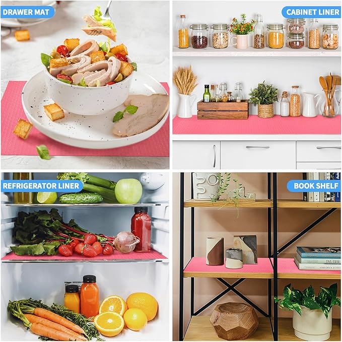 Bloss Shelf Liners，Non Adhesive EVA Drawer Mat Liners Roll for Bathroom,Kitchen,Desks,Deco Shelves 17.7×177 inch-Pink - Image 3