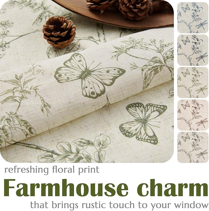 jinchan Floral Curtains Lined Linen Blend Curtain for Living Room 63 Inch Length Sage Green Farmhouse Flower Patterned Curtain French Country Curtains Drapes Back Tab Rod Pocket 2 Panels - Image 5